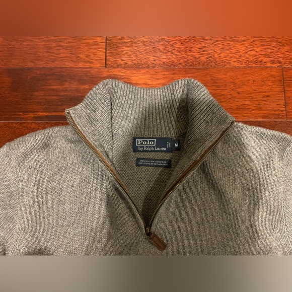 Polo By Ralph Lauren Light Grey Knit Quarter Zip Sweater - Picture 2 of 3